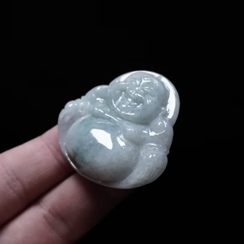 飄藍花翡翠彌勒佛 | 天然緬甸玉翡翠A貨 | 送禮