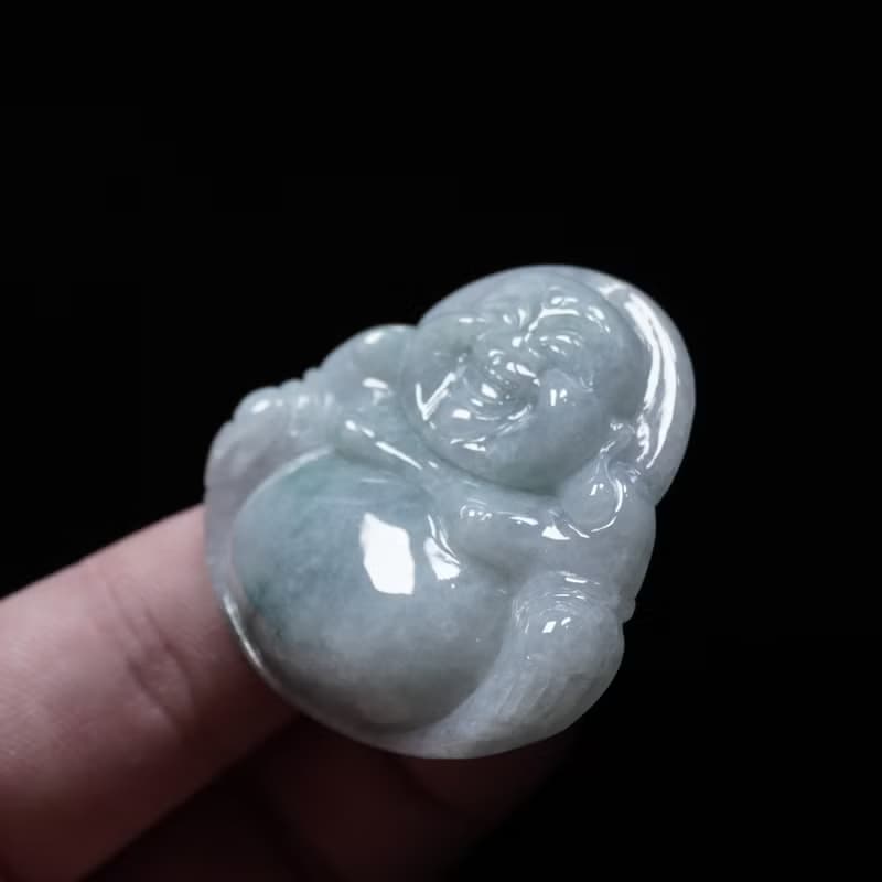 飄藍花翡翠彌勒佛 | 天然緬甸玉翡翠A貨 | 送禮