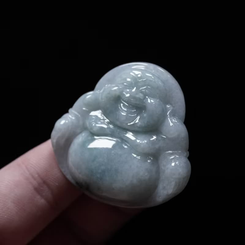 飄藍花翡翠彌勒佛 | 天然緬甸玉翡翠A貨 | 送禮
