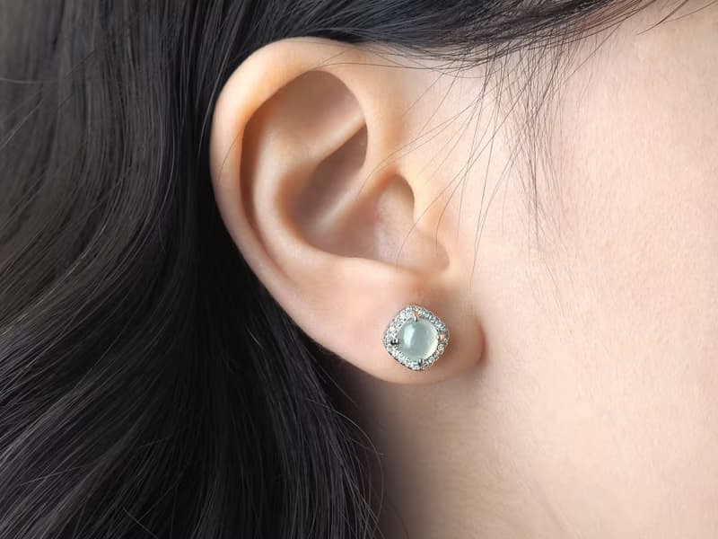 冰種緬甸玉耳環 / 925純銀 | 天然A貨翡翠耳環