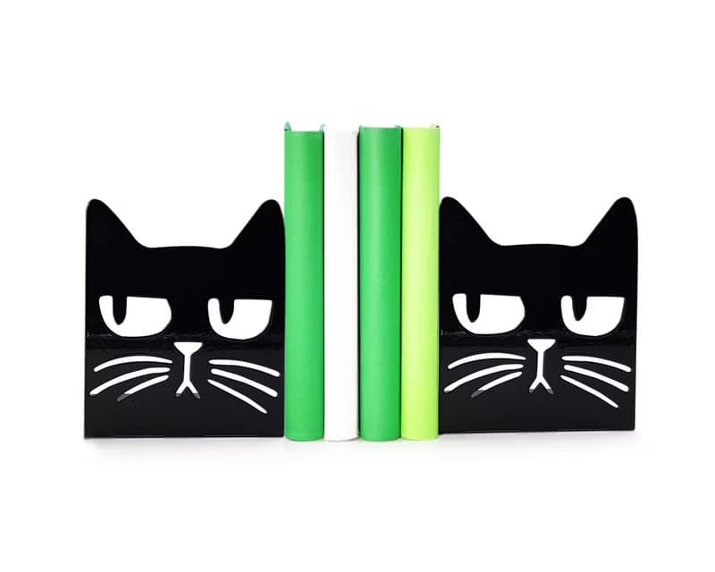 Black metal bookends Suspicious Cat, Excellent gift for Cat lovers