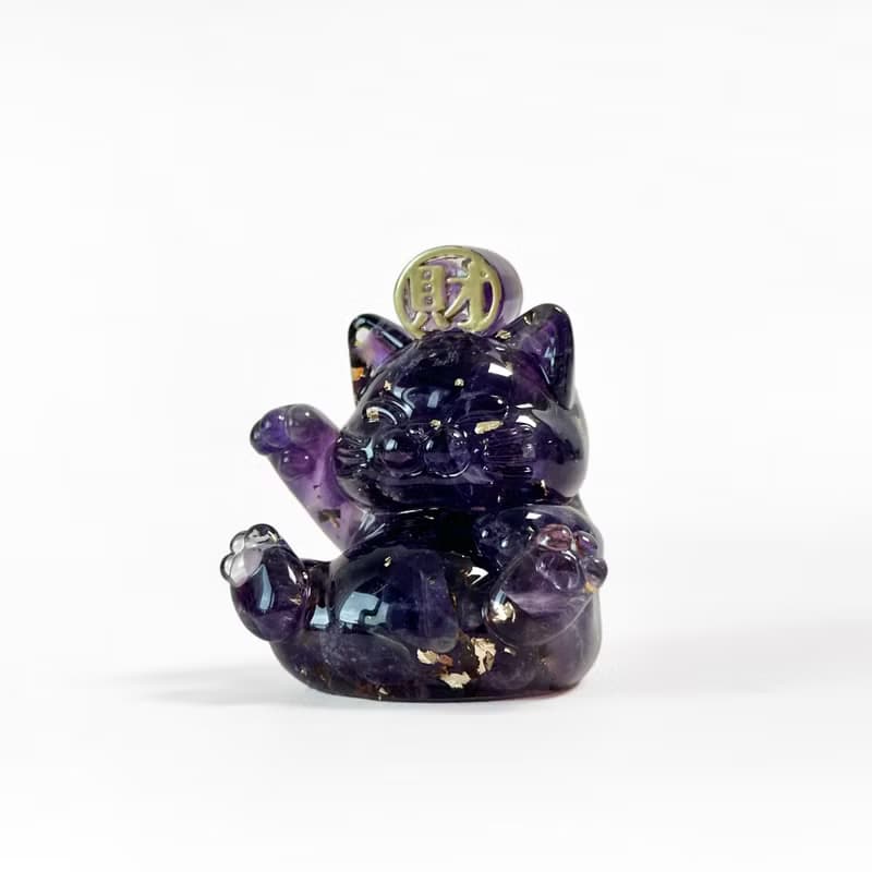 水晶 旺福貓 旺財貓 圓形燈座組 | 天然石擺飾 | 生日 聖誕禮盒