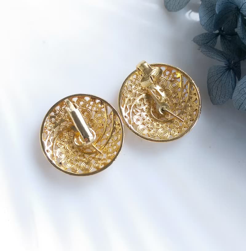 【西洋古董飾品 】金色調 細緻簍空 氣質 夾式耳環