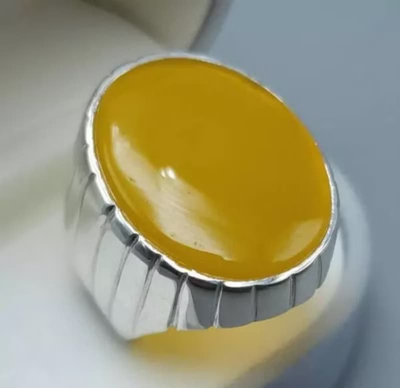 Untreated Yellow Aqeeq ring Yemeni Aqeeq mens Ring - Agate ring- Yamani Akik
