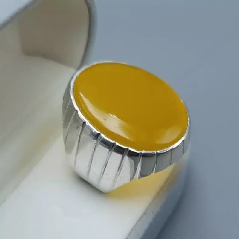 Untreated Yellow Aqeeq ring Yemeni Aqeeq mens Ring - Agate ring- Yamani Akik