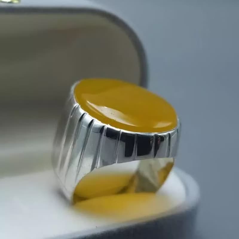 Untreated Yellow Aqeeq ring Yemeni Aqeeq mens Ring - Agate ring- Yamani Akik
