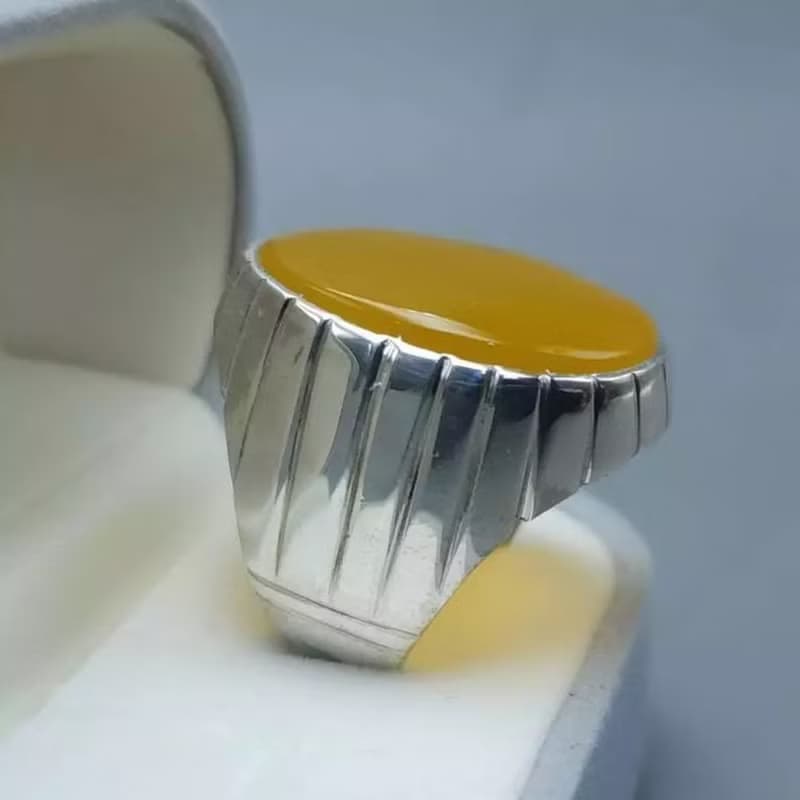 Untreated Yellow Aqeeq ring Yemeni Aqeeq mens Ring - Agate ring- Yamani Akik