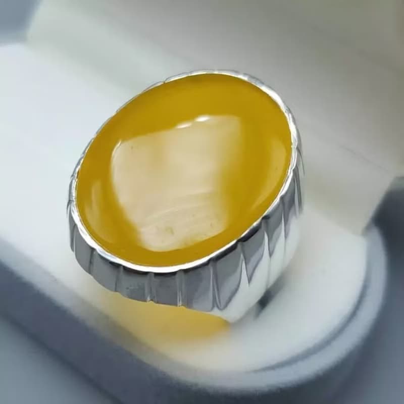 Untreated Yellow Aqeeq ring Yemeni Aqeeq mens Ring - Agate ring- Yamani Akik