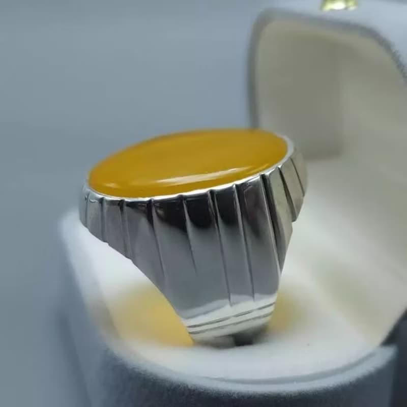 Untreated Yellow Aqeeq ring Yemeni Aqeeq mens Ring - Agate ring- Yamani Akik