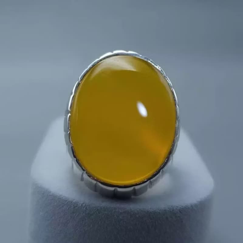 Untreated Yellow Aqeeq ring Yemeni Aqeeq mens Ring - Agate ring- Yamani Akik