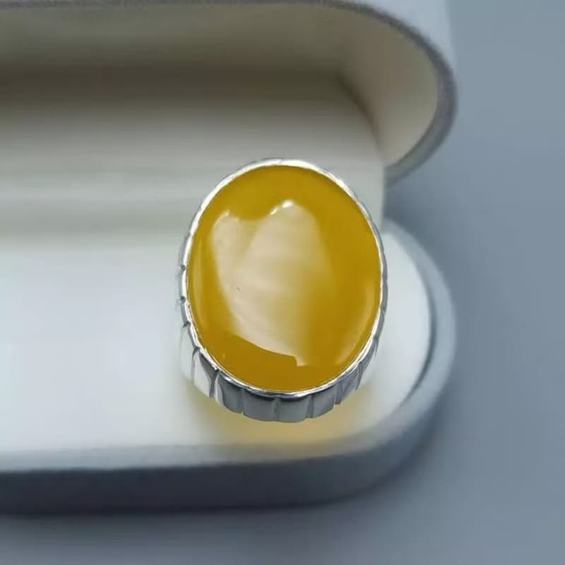 Untreated Yellow Aqeeq ring Yemeni Aqeeq mens Ring - Agate ring- Yamani Akik
