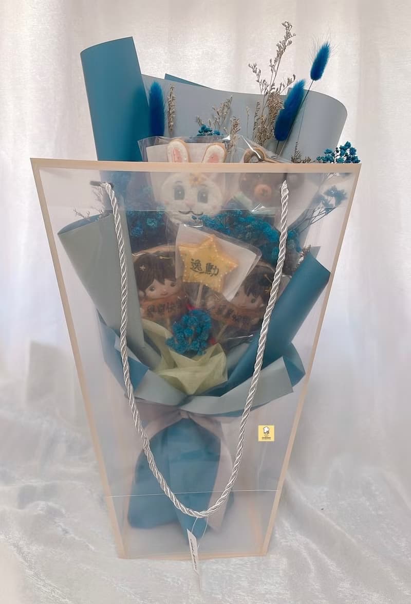 畢業糖霜餅乾花束—畢業男孩女孩熊+星星5片糖霜餅乾 低糖無香精