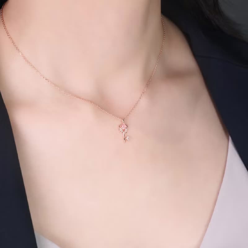 La Joie 粉紅摩根石心之鑰匙項鏈