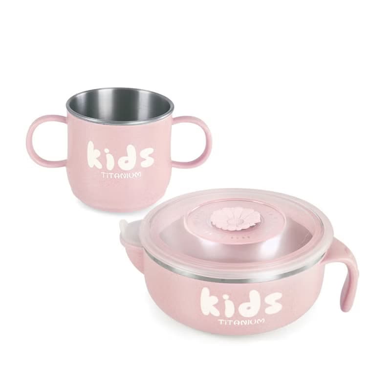 Ti-living  純鈦抗菌兒童注水保溫保冷碗 - 粉