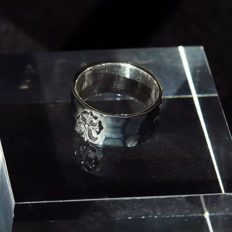 Gothic Cross Flat Ring Hammered Textured 925 Antique