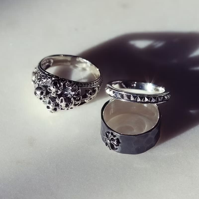 Gothic Cross Flat Ring Hammered Textured 925 Antique