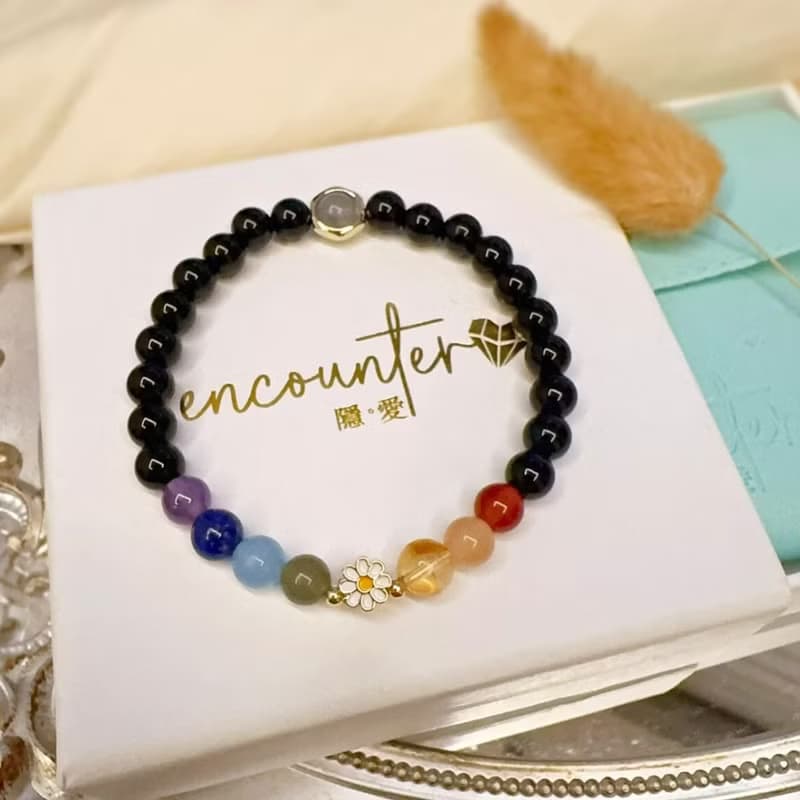 【七脈輪 彩虹雛菊】七脈輪 彩色 黑瑪瑙 水晶手鍊