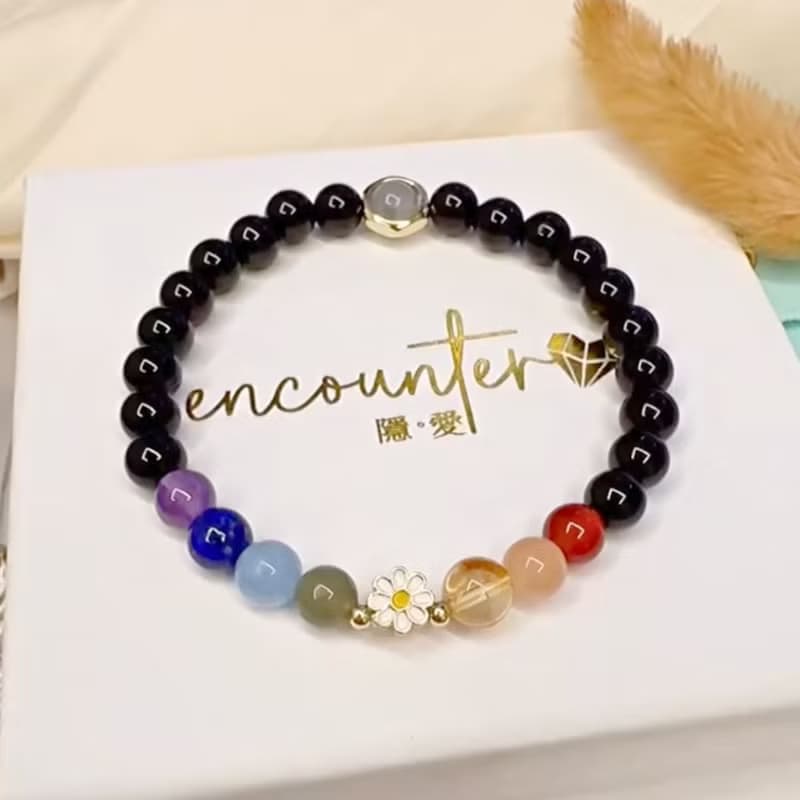 【七脈輪 彩虹雛菊】七脈輪 彩色 黑瑪瑙 水晶手鍊