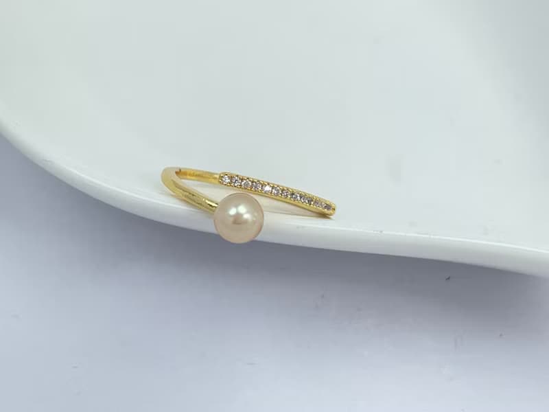 天然海水珍珠 akoya 皇後金 開口 滿鑲 純銀 戒指