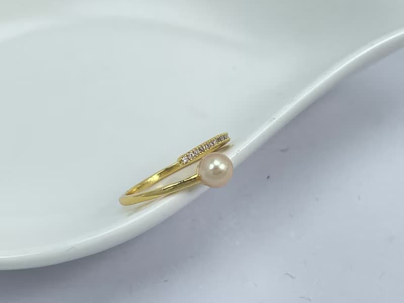 天然海水珍珠 akoya 皇後金 開口 滿鑲 純銀 戒指