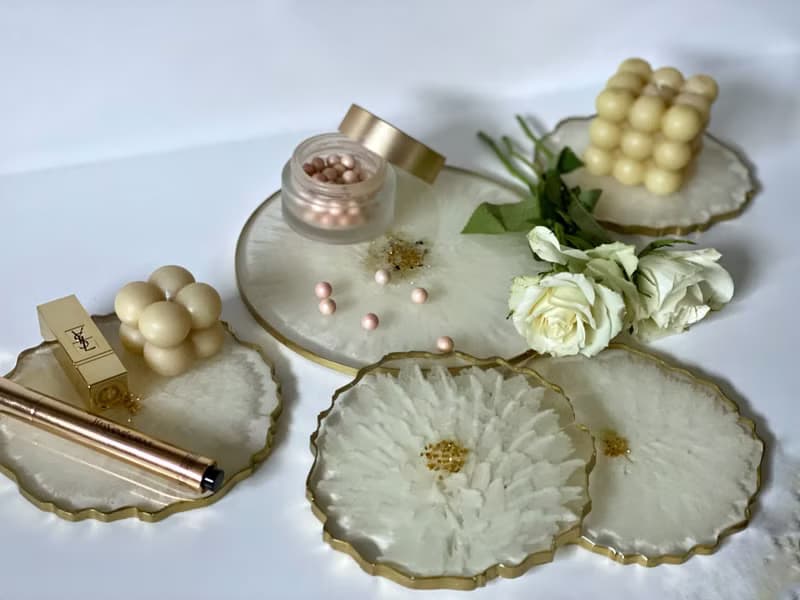 Resin 3d flower set. Wedding gift for kitchen decoration 托盤餐盤 掛畫 杯墊 結婚禮物 托盤