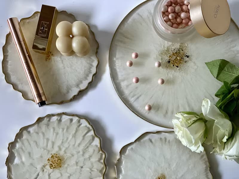 Resin 3d flower set. Wedding gift for kitchen decoration 托盤餐盤 掛畫 杯墊 結婚禮物 托盤