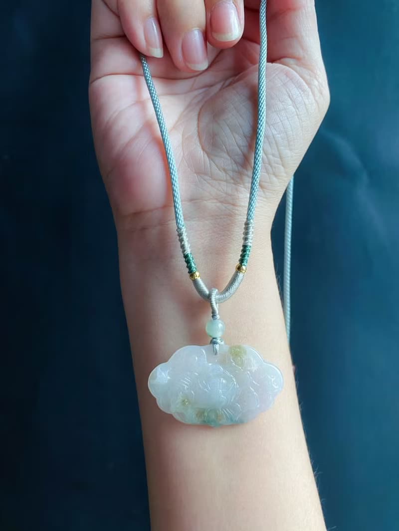 天然緬甸玉 三彩翡翠 如意牡丹 吊墜 牡丹花 花開富貴 禮物 項鍊