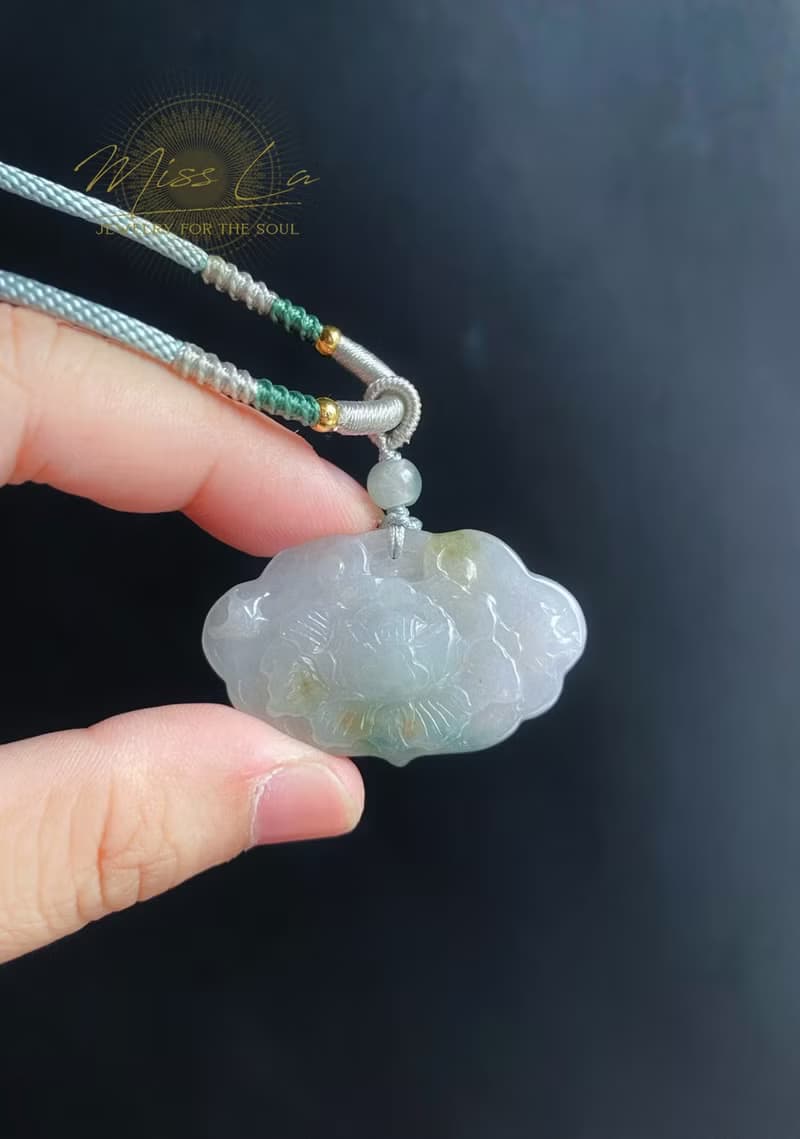 天然緬甸玉 三彩翡翠 如意牡丹 吊墜 牡丹花 花開富貴 禮物 項鍊