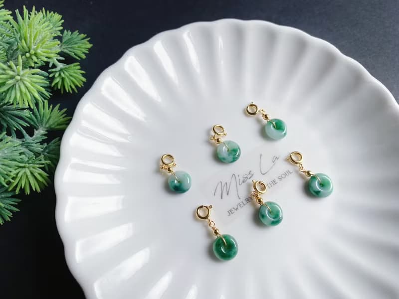 天然緬甸玉翡翠 陽綠飄花 平安扣 (附鍊) 隨意扣 滴溜 項鍊 手鍊