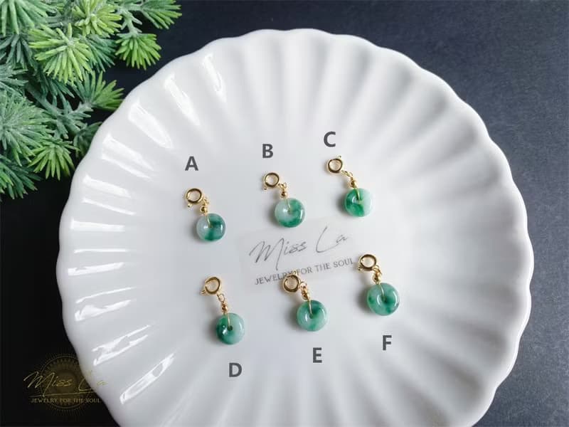 天然緬甸玉翡翠 陽綠飄花 平安扣 (附鍊) 隨意扣 滴溜 項鍊 手鍊