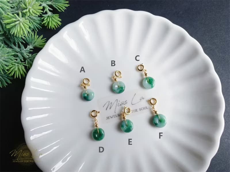 天然緬甸玉翡翠 陽綠飄花 平安扣 (附鍊) 隨意扣 滴溜 項鍊 手鍊