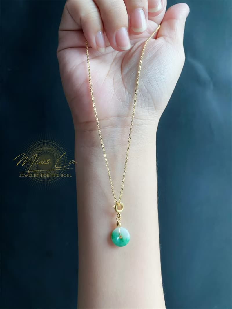 天然緬甸玉翡翠 陽綠飄花 平安扣 (附鍊) 隨意扣 滴溜 項鍊 手鍊