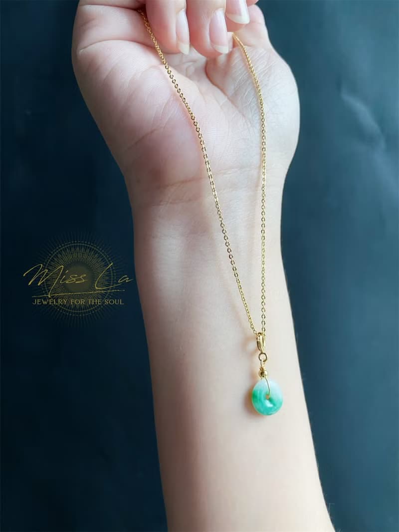 天然緬甸玉翡翠 陽綠飄花 平安扣 (附鍊) 隨意扣 滴溜 項鍊 手鍊