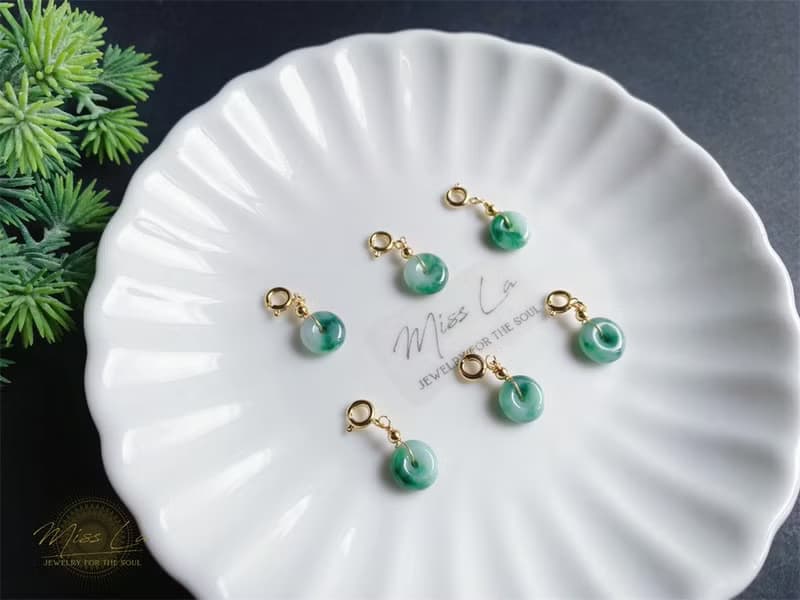 天然緬甸玉翡翠 陽綠飄花 平安扣 (附鍊) 隨意扣 滴溜 項鍊 手鍊