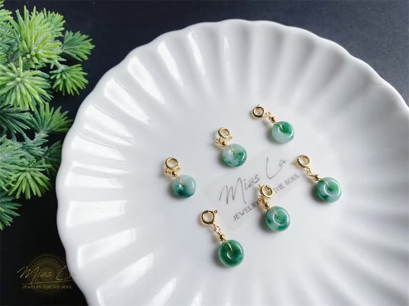 天然緬甸玉翡翠 陽綠飄花 平安扣 (附鍊) 隨意扣 滴溜 項鍊 手鍊