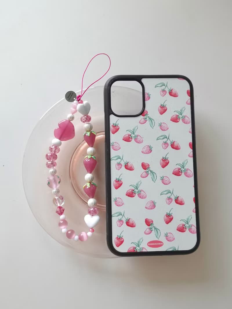 Love Pink Phone Strap Keychain, Phone Strap, Glass Beaded Mobile Phone Strap, Handmade