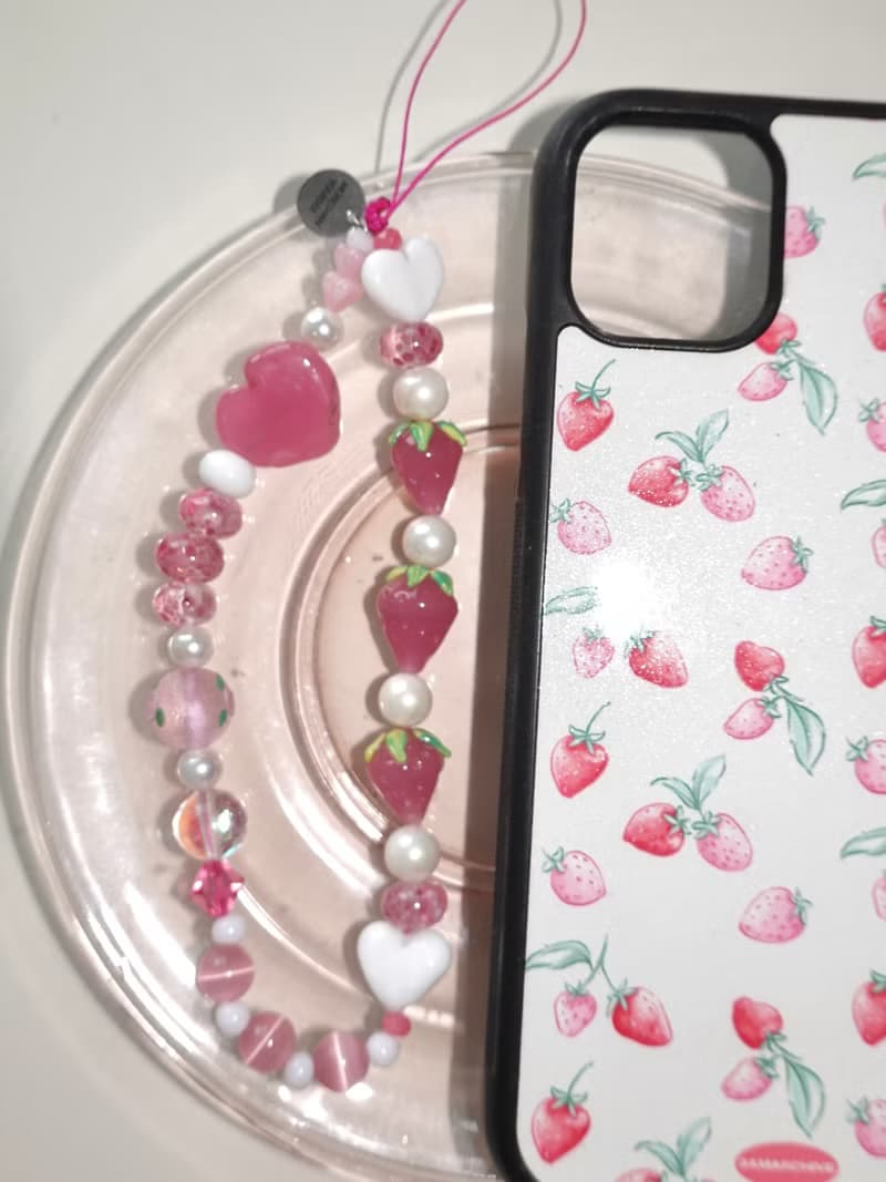 Love Pink Phone Strap Keychain, Phone Strap, Glass Beaded Mobile Phone Strap, Handmade