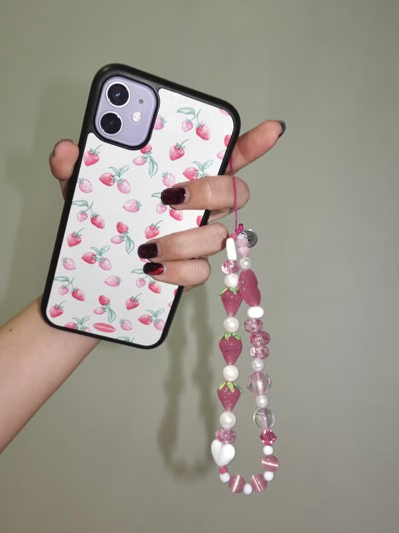 Love Pink Phone Strap Keychain, Phone Strap, Glass Beaded Mobile Phone Strap, Handmade