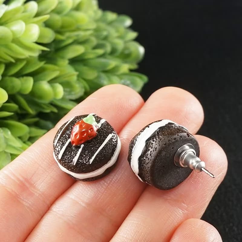Chocolate Cake Studs Kawaii Food Dessert Stainless Steel Stud Earrings Jewelry