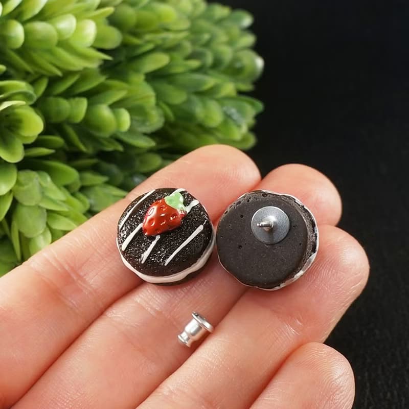 Chocolate Cake Studs Kawaii Food Dessert Stainless Steel Stud Earrings Jewelry