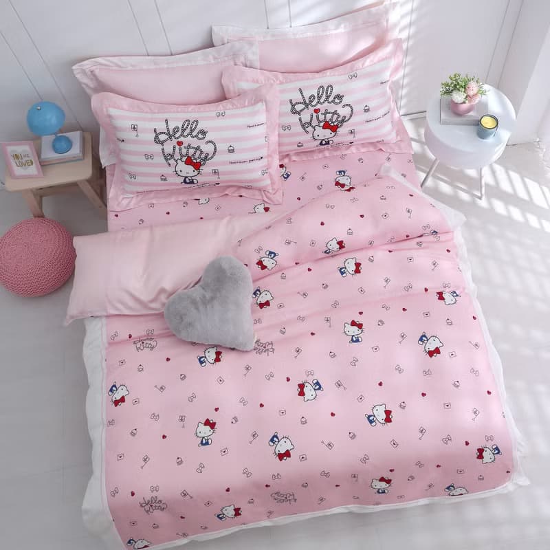 Hello Kitty-萊賽爾天絲-床包被套組- 海洋甜心-粉-滿版-正版授