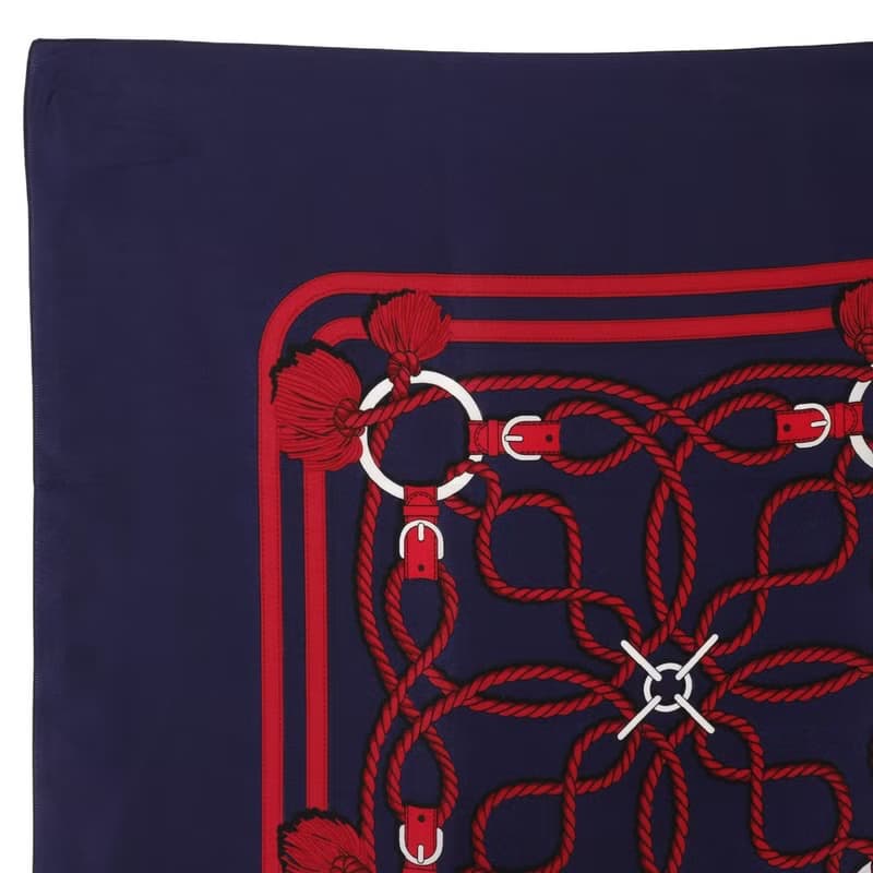 【日本直送】エルメス HERMES カレ スカーフ ロープ柄 シルク 紺/赤 レディース【中古】