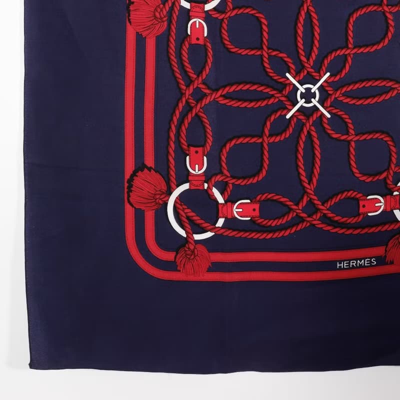 【日本直送】エルメス HERMES カレ スカーフ ロープ柄 シルク 紺/赤 レディース【中古】