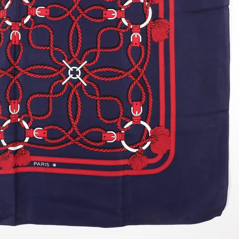 【日本直送】エルメス HERMES カレ スカーフ ロープ柄 シルク 紺/赤 レディース【中古】