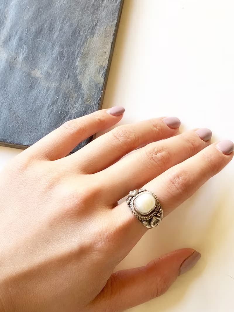Vintage Embed Pearl Silver Cocktail Ring
