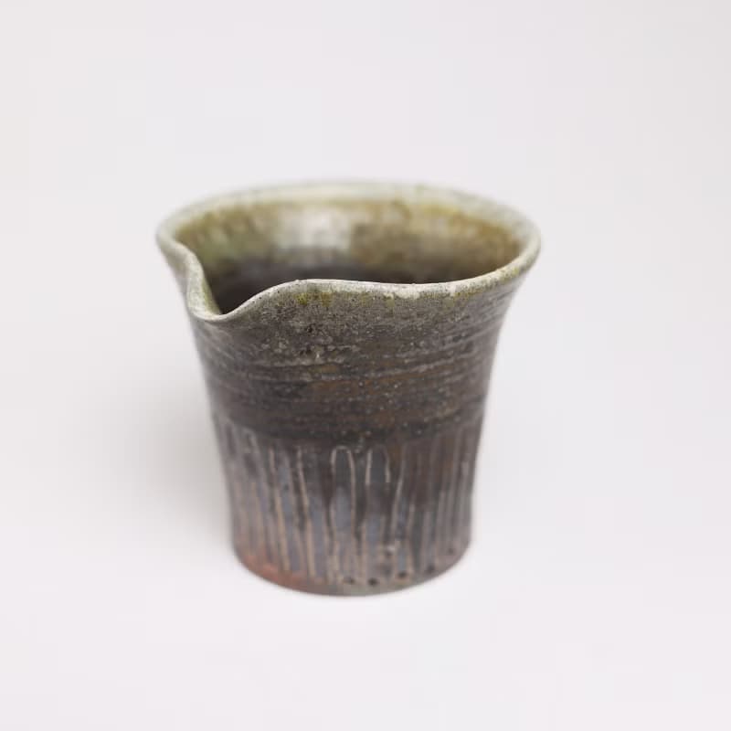 明芽窯 l 柴燒無釉刀紋茶海 公道杯 原色 落灰 茶具 陶器 H7