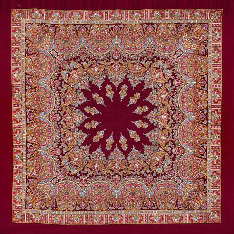 Pavlovo Posad Russian Shawl 100% Wool Scarf 125x125 cm Wrap Silk Fringe 1581-7