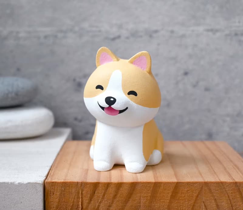 笑咪咪柯基犬名片架 手機架 手工木製療癒小木雕擺飾 公仔