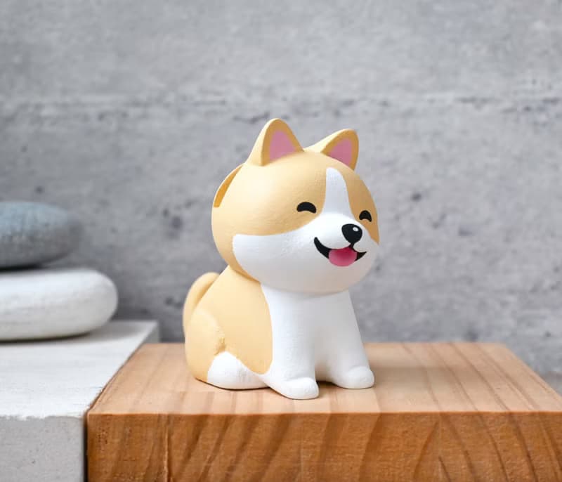 笑咪咪柯基犬名片架 手機架 手工木製療癒小木雕擺飾 公仔