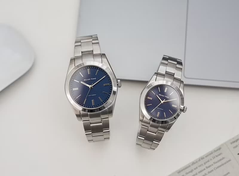 Relax time太陽能 經典立體格錶-藍 (RT-105S-3M) 40mm